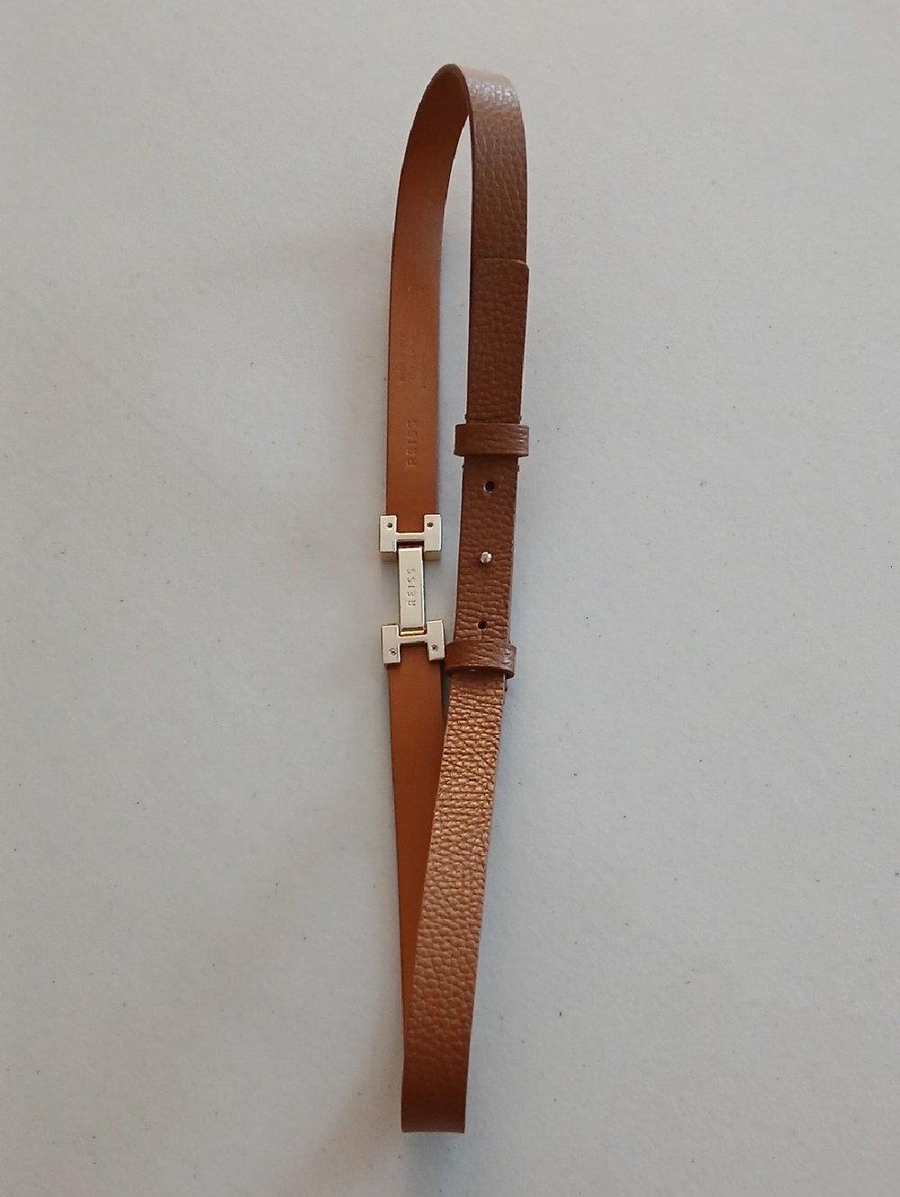 Reiss Womens Hayley Tan Leather Slim Belt with Subtle Grain